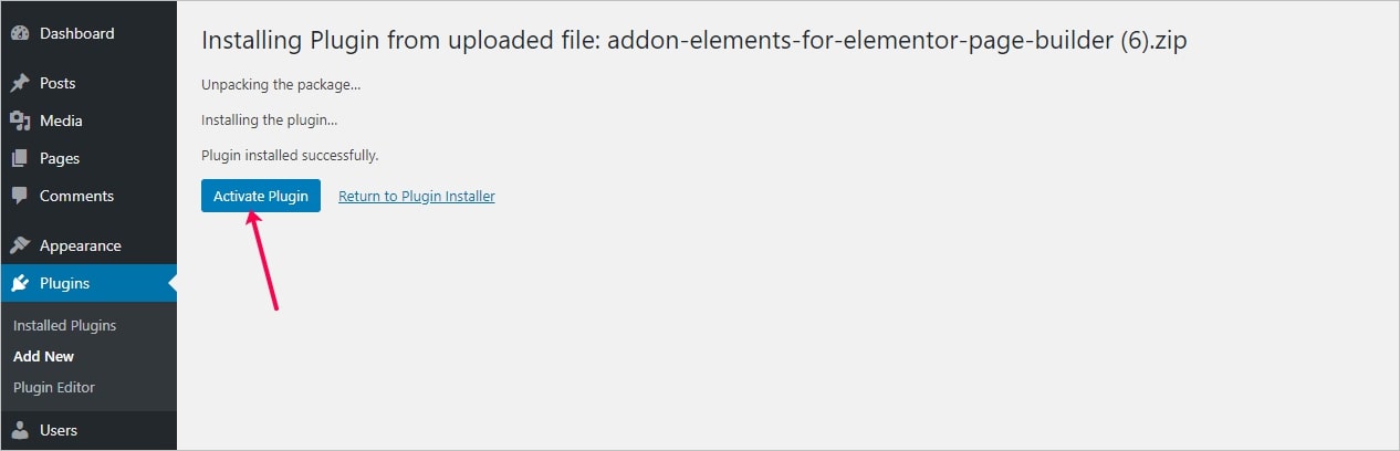 Elementor Addon Elements - Activation