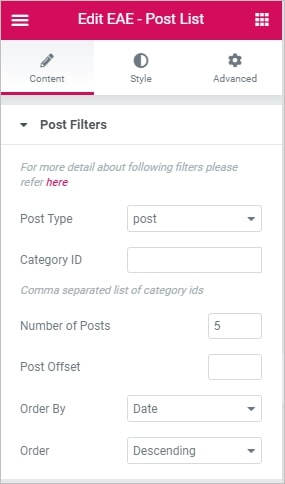 Post List - Filters